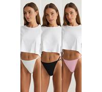 WOVCOR Women's 3 Pack Ribbed Knitted Thong Briefs with Side Strap Detail | Size: Medium WOVCOR Multicolor M