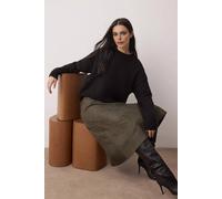 WOVCOR Women's A-Line Midi Suede-Look Skirt in Khaki | Size: 12 WOVCOR Khaki 12