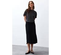 WOVCOR Women's A-Line Satin Midi Woven Skirt with Fluid Drape & Elegant Silhouette in Black | Size: 10 WOVCOR Black 10