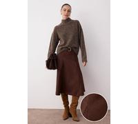 WOVCOR Women's A-Line Woven Midi Skirt with Soft Suede Finish & Fluid Shape in Brown | Size: 8 WOVCOR Brown 8