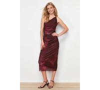 WOVCOR Women's Abstract Print One Shoulder Ruched Midi Dress in Burgundy | Size: Medium WOVCOR Burgundy M