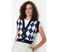 WOVCOR Women's Argyle Pattern Crop V-Neck Knit Vest in Navy | Size: Small WOVCOR Navy S