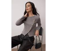 WOVCOR Women's Asymmetric Button Detail Long Sleeve Knit Top in Grey | Size: XL WOVCOR Grey XL