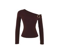 WOVCOR Women's Asymmetric Collar Knit Blouse with Accessory Detail in Brown | Size: Medium WOVCOR Brown M