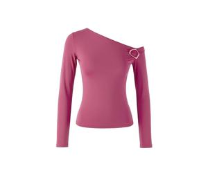 WOVCOR Women's Asymmetric Collar Knit Blouse with Accessory Detail in Rose | Size: XS WOVCOR Rose XS