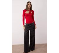 WOVCOR Women's Asymmetric Cut-Out Knit Bodysuit with Tie Neck Detail in Red | Size: 12 WOVCOR Red 12