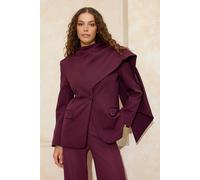 WOVCOR Women's Asymmetric High Neck Tailored Blazer in Burgundy | Size: 8 WOVCOR Burgundy 8