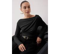 WOVCOR Women's Asymmetric Neck Drape Detail Stretch Knit Fitted Blouse in Black | Size: XL WOVCOR Black XL