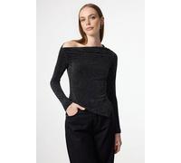 WOVCOR Women's Asymmetric Neck Glitter Knit Long Sleeve Top in Dark Grey | Size: 8 WOVCOR Dark Grey 8