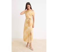WOVCOR Women's Asymmetric Neck Sleeveless Accessory Detail Tulle Maxi Dress in Yellow | Size: Large WOVCOR Yellow L