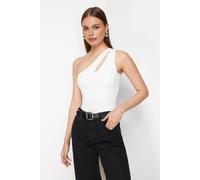 WOVCOR Women's Asymmetric Neckline Cut Out Detail Single Sleeve Fitted Body in White | Size: Medium WOVCOR White M
