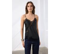 WOVCOR Women's Asymmetric Satin Blouse with Lace Panel Detail & Delicate Straps in Black | Size: 6 WOVCOR Black 6