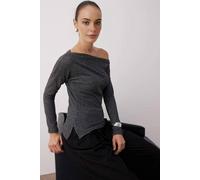 WOVCOR Women's Asymmetrical Collar Soft Knit Blouse in Grey | Size: Medium WOVCOR Grey M