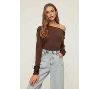 WOVCOR Women's Asymmetrical Drape Knit Top With One-Shoulder Collar in Brown | Size: Small WOVCOR Brown S