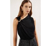 WOVCOR Women's Asymmetrical Neck Glitter Knitted Bodysuit with Ring Detail in Black | Size: 8 WOVCOR Black 8