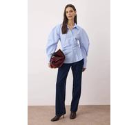 WOVCOR Women's Asymmetrical Shirt with Balloon Sleeve Detail in Light Blue | Size: 10 WOVCOR Light Blue 10