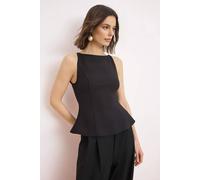 WOVCOR Women's Back Bow Detail Peplum Woven Blouse in Black | Size: 8 WOVCOR Black 8