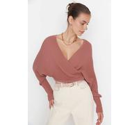 WOVCOR Women's Batwing Sleeve Wrap Front Knitted Jumper in Dusty Pink | Size: Medium WOVCOR Dusty Pink M