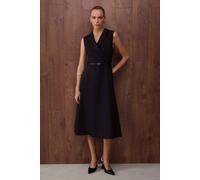 WOVCOR Women's Belt Detail Sleeveless Midi Woven Dress with Wrap Front in Black | Size: 10 WOVCOR Black 10