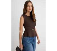 WOVCOR Women's Belt Detail Sleeveless Round Neck Regular Fit Blouse in Brown | Size: 12 WOVCOR Brown 12