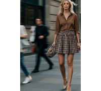 WOVCOR Women's Belted Checked Pleated Mini Skirt | Size: 8 WOVCOR Multicolor 8