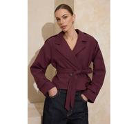 WOVCOR Women's Belted Double Breasted Tailored Blazer Jacket in Burgundy | Size: 14 WOVCOR Burgundy 14