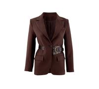 WOVCOR Women's Belted Fitted Long Sleeve Blazer Jacket in Dark Brown | Size: 6 WOVCOR Dark Brown 6