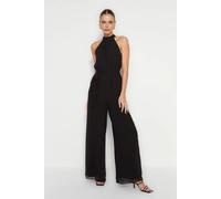 WOVCOR Women's Belted Halterneck Maxi Chiffon Lined Woven Jumpsuit in Black | Size: 8 WOVCOR Black 8