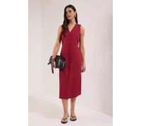 WOVCOR Women's Belted Linen Blend V Neck Midi Shirt Dress in Red | Size: 10 WOVCOR Red 10