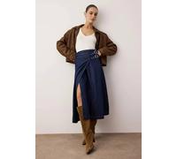 WOVCOR Women's Belted Midi Denim Skirt in Dark Blue | Size: 6 WOVCOR Dark Blue 6