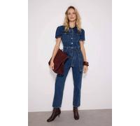 WOVCOR Women's Belted Short Sleeve Collared Straight Leg Denim Jumpsuit in Blue | Size: 10 WOVCOR Blue 10