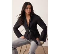 WOVCOR Women's Belted Snap-Front Adjustable Shirt in Black | Size: 8 WOVCOR Black 8