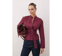 WOVCOR Women's Belted Snap-Front Adjustable Shirt in Burgundy | Size: 10 WOVCOR Burgundy 10