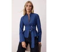 WOVCOR Women's Belted Snap-Front Adjustable Shirt in Navy | Size: 12 WOVCOR Navy 12