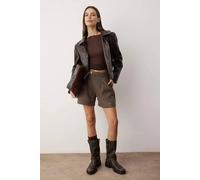 WOVCOR Women's Belted Woven Shorts with Buckle Detail in Brown | Size: 6 WOVCOR Brown 6