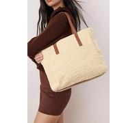Wovcor Women's Borg Sherpa Maxi Tote Bag With Contrast Strap In Beige Beige One Size