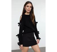 WOVCOR Women's Bow Detail Cut Out Sleeve Knitted Sweater in Black | Size: Medium WOVCOR Black M