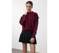 WOVCOR Women's Bow Detail Soft Textured Knit Sweater in Burgundy | Size: Small WOVCOR Burgundy S