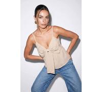 WOVCOR Women's Bow Neck Strappy Woven Blouse in Beige | Size: Medium WOVCOR Beige M