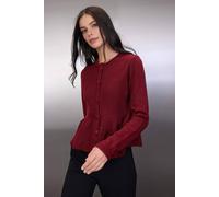 WOVCOR Women's Button Through Peplum Hem Long Sleeve Knit Cardigan in Burgundy | Size: Small WOVCOR Burgundy S