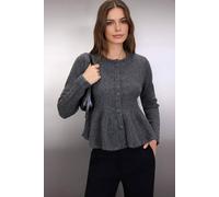 WOVCOR Women's Button Through Peplum Hem Long Sleeve Knit Cardigan in Dark Grey | Size: Small WOVCOR Dark Grey S