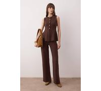 WOVCOR Women's Buttoned Peplum Knit Top & Palazzo Trousers 2 Piece Co-Ord Set in Brown | Size: Small WOVCOR Brown S