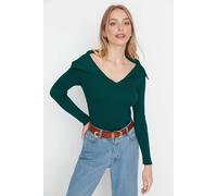 WOVCOR Women's Carmen Collar Knit Sweater Off-Shoulder Rib Knitted Jumper in Emerald | Size: Small WOVCOR Emerald S