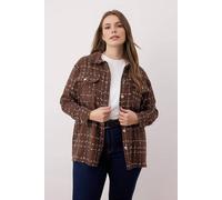 WOVCOR Women's Check Pattern Button Up Overshirt Jacket in Brown | Size: 14 WOVCOR Brown 14