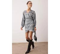 WOVCOR Women's Check Woven Wrap Long Sleeve Mini Dress | Size: 12 WOVCOR Multicolor 12