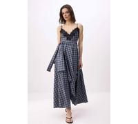 WOVCOR Women's Checked Lace Trim Strappy Midi Wrap Dress with Belt Detail | Size: Medium WOVCOR Multicolor M