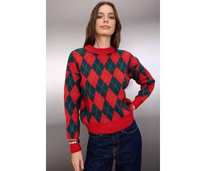 WOVCOR Women's Christmas Glitter Argyle Knit Sweater | Size: Medium WOVCOR Multicolor M
