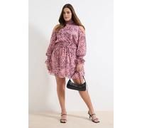 WOVCOR Women's Cold Shoulder Sheer Sleeve Mini Dress with Shirred Waist | Size: 14 WOVCOR Multicolor 14