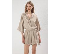 WOVCOR Women's Collared Batwing Sleeve Belted Mini Jumpsuit in Beige | Size: 6 WOVCOR Beige 6