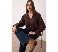 WOVCOR Women's Collared Long Sleeve Textured Shirt in Brown | Size: 10 WOVCOR Brown 10